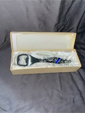Murano Italy Art Glass Bottle Opener‎ Blue Aventurine Hand Blown w/ Box
